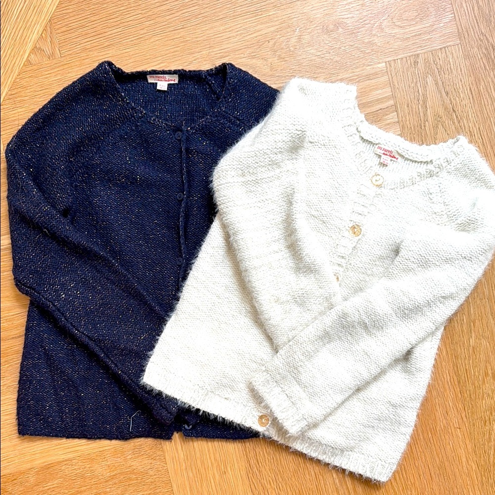 🇫🇷 Navy and Cream French Cardigan Sweater Set, Sz 8